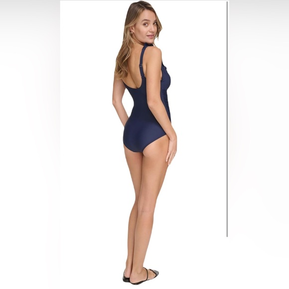 DKNY Women's Swim One-Piece is a Ruffle Plunge Swim Suit with Tummy Control - Picture 2 of 9